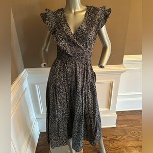 Bohme Navy Floral V-Neck Midi Dress